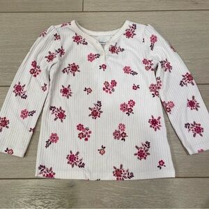 Garanimals Toddler Girls Floral Ribbed Long Sleeve Top - White and Pink - 3T